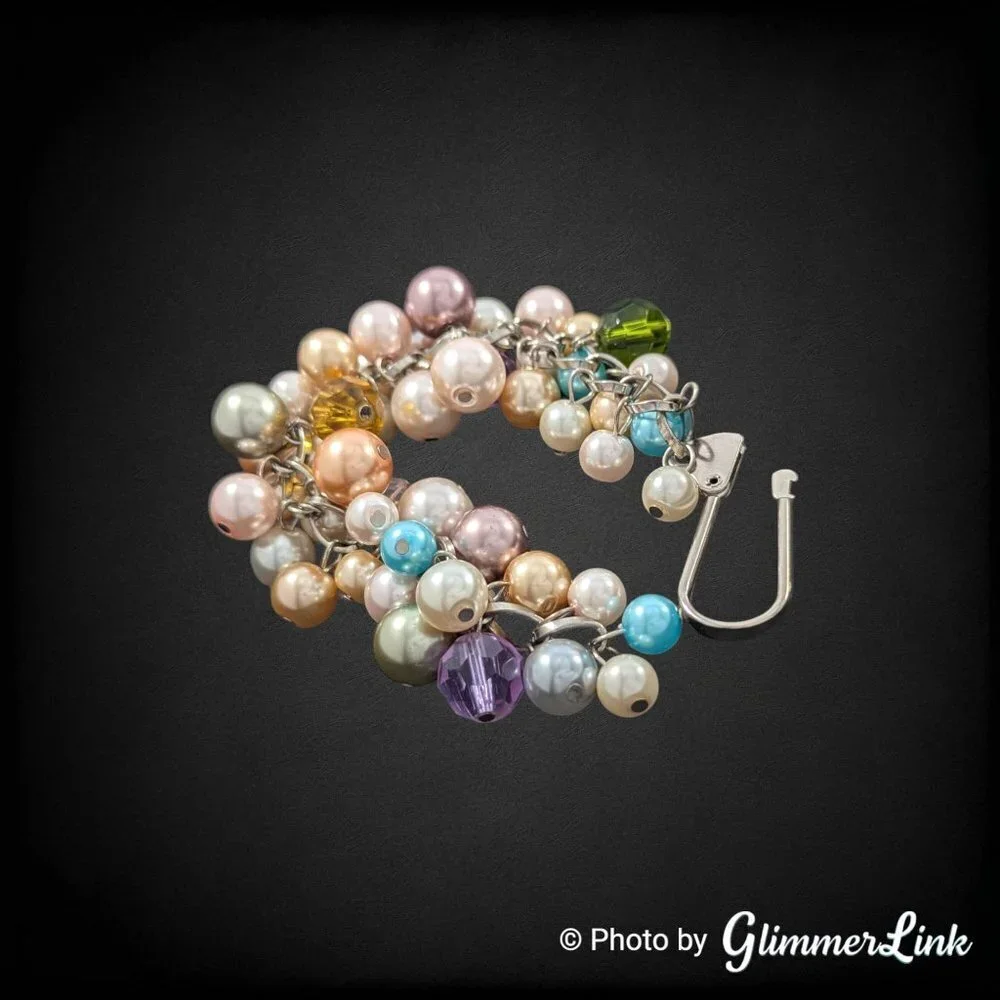 Multicolor Pastel Beaded Cluster Faux Pearl Faceted Bead Purse Charm Keychain - Picture 8 of 11